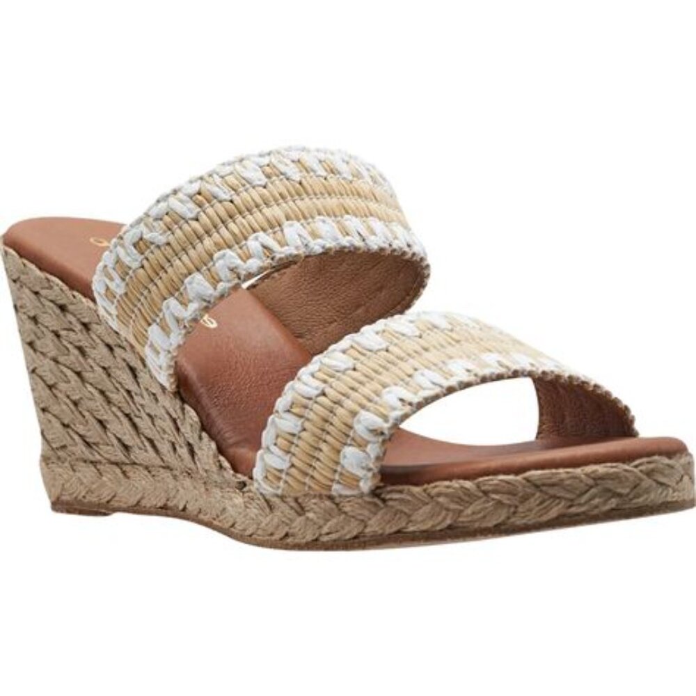 Andre Assous Nolita Raffia Wedge Slide Sandal Beige White Sz 7